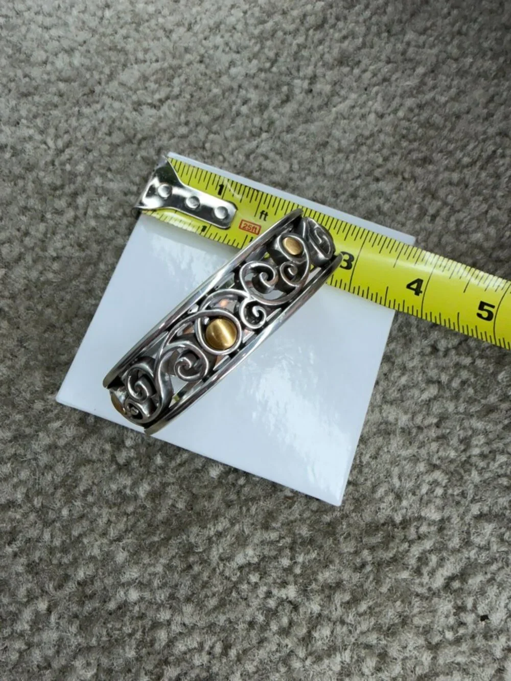 BRIGHTON Open Scroll Magnetic Hinged BRACELET w/gold tone circular bead accents